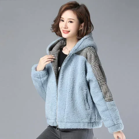 여성용 두꺼운 기모 따뜻한 가디건, 맨투맨 후드, 루즈핏, 램스울 인조 모피, 가을, 겨울, 새로운 스타일