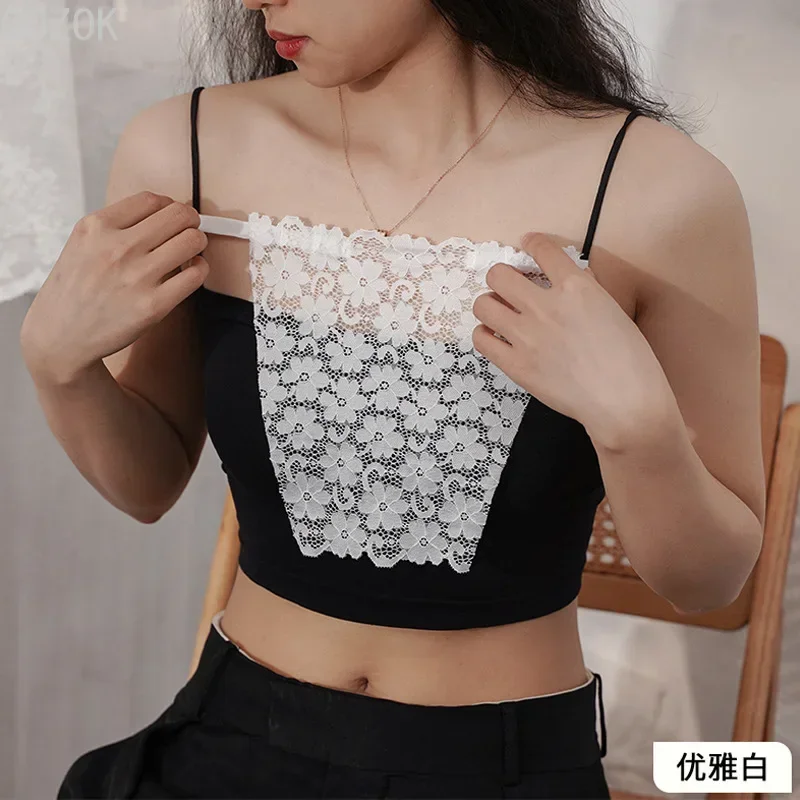 Women's Lace Collar Cover With T-Shirt Elastic Band Easy To Grip Bra Wrapped Inserts Chest Protection Tube Top women tube tops