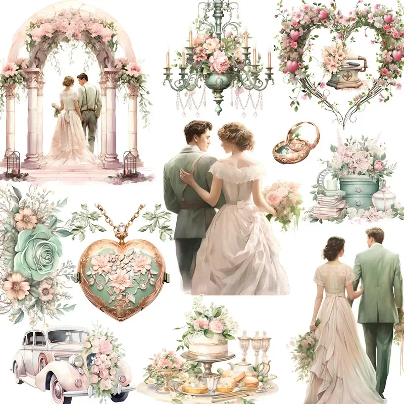 

20Pcs/Pack Romantic Wedding Sticker DIY Craft Scrapbooking Album Junk Journal Decorative Stickers