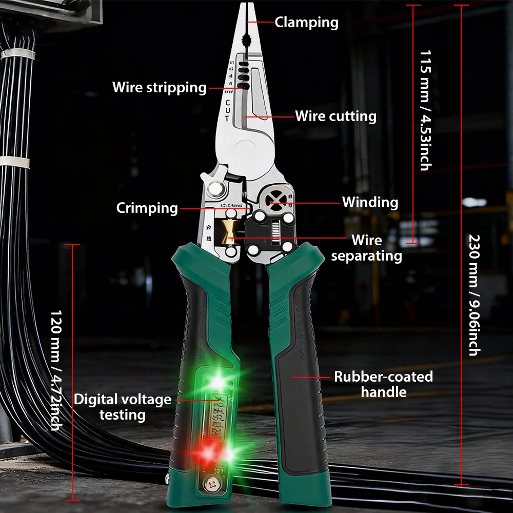 TINSOL Multifunctional Electrician Tool - Digital Display Wire Stripping & Cutting Pliers with Voltage Testing and Crimping Functions