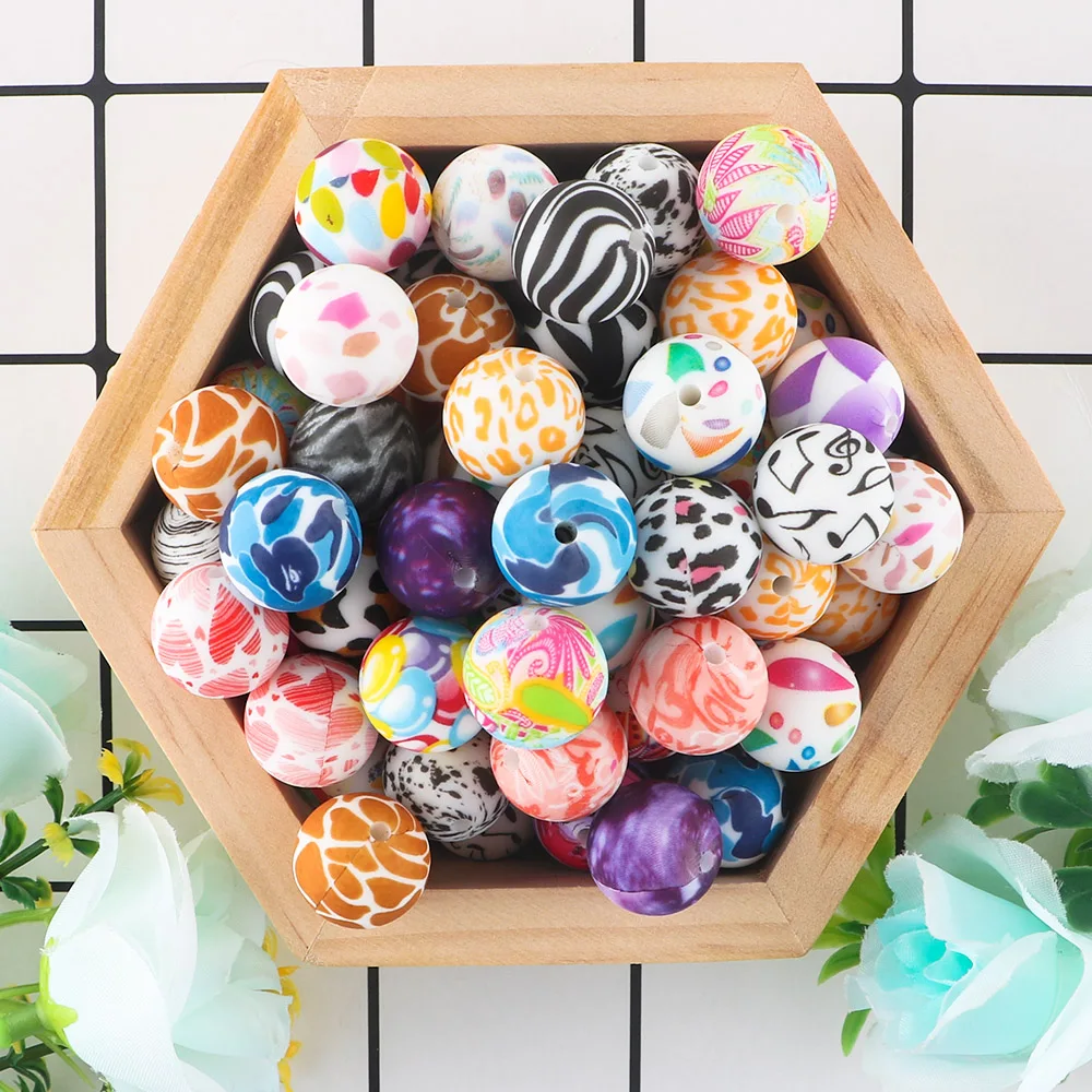 50-1000Pcs 15mm Printed Silicone Beads Round Leopard Beads For Jewelry Making DIY Bracelet Necklace Jewelry Accessories