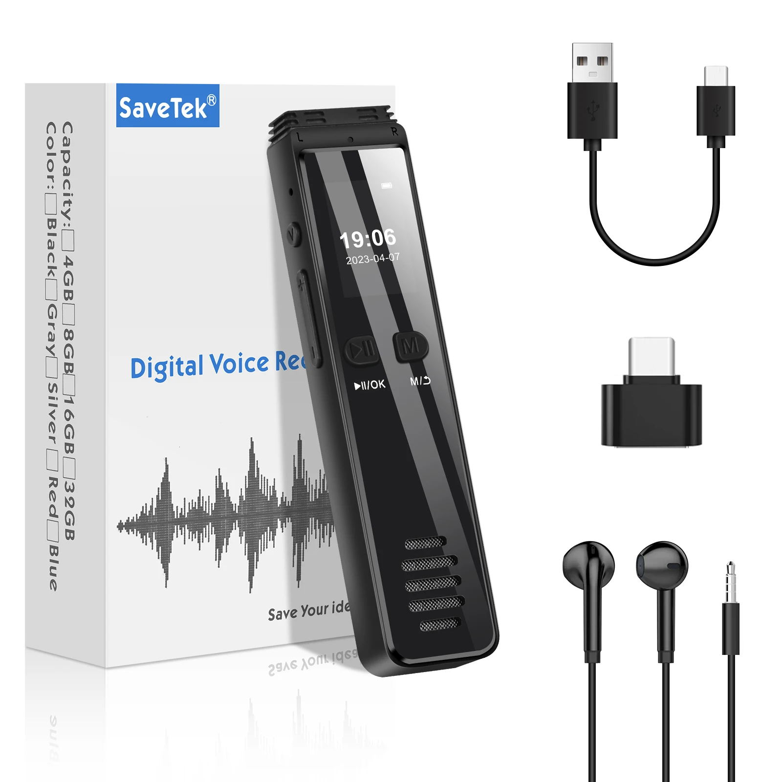 Bluetooth Voice Activated Digital Voice Recorder 32GB 64GB USB Pen Phone Call Recording 3072Kbps Lossless Mp3 Player