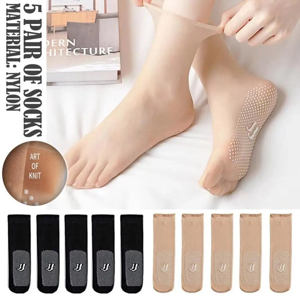 5Pair High Quality Dotted Rubber Slip-resistant Short Stockings Silk Sheer Ankle Socks Non-marking Invisible Crystal Silk Socks