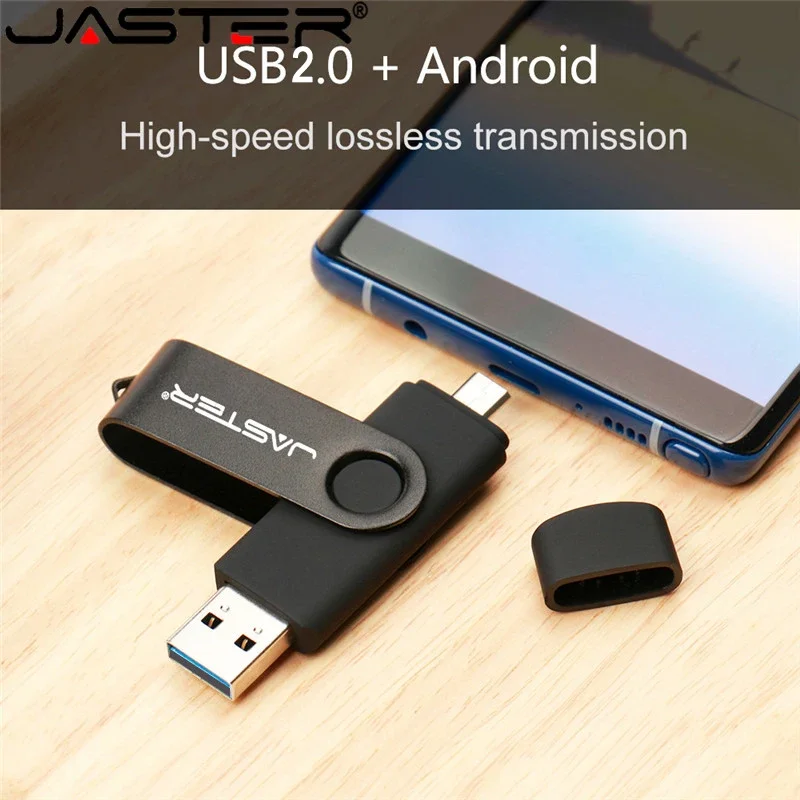USB Flash Drive JASTER OTG 2.0 Micro Interface + Type-C Adapter Key Ring 32GB Memory Stick