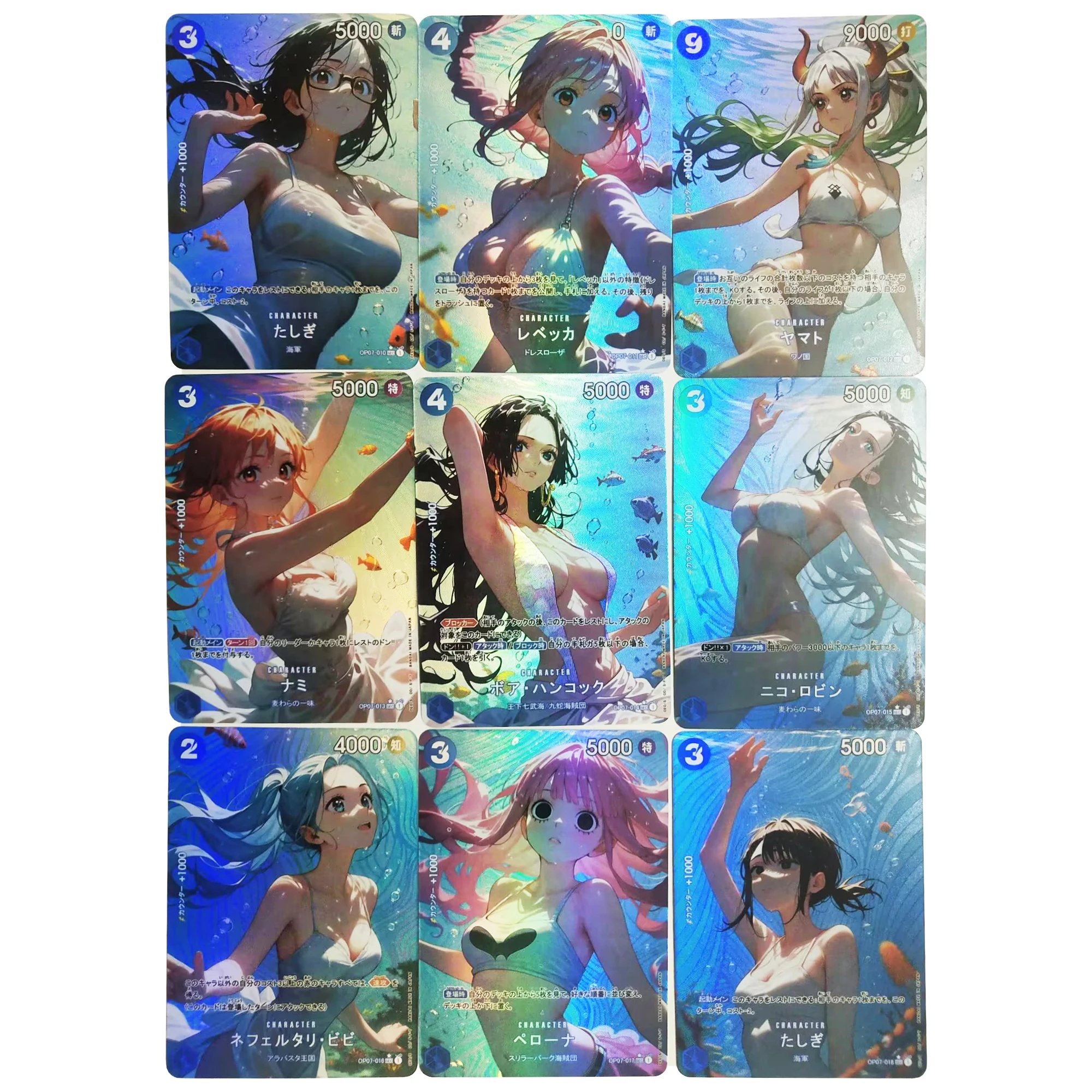 9Pcs/set Diy One Piece Ocean Series Nami Hancock Vivi Robin Yamato Flash Card Self Made Classic Anime Collection Cards Gift Toy
