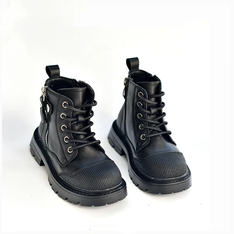 

Autumn Winter High Quality Real Leather Children's Snow Boots Warm Plush Cowhide Girls and Boy's Riding Boots Kids Shoes