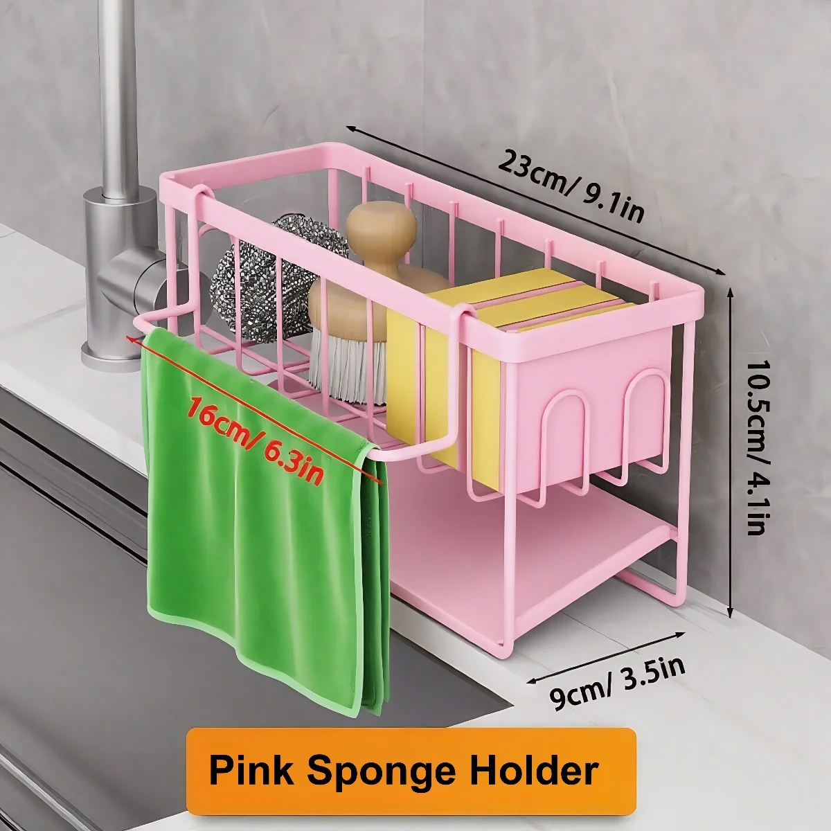 Self-Draining Kitchen Sink Organizer for Soap, Sponges, and Brushes
