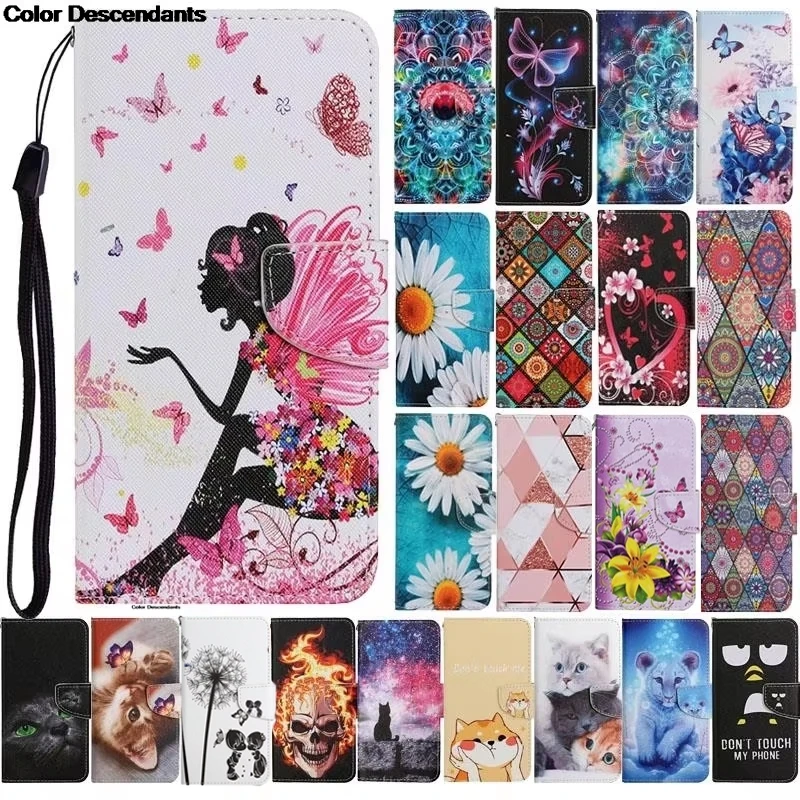 Leather Flip Wallet Case with Card Holder and Artistic Design