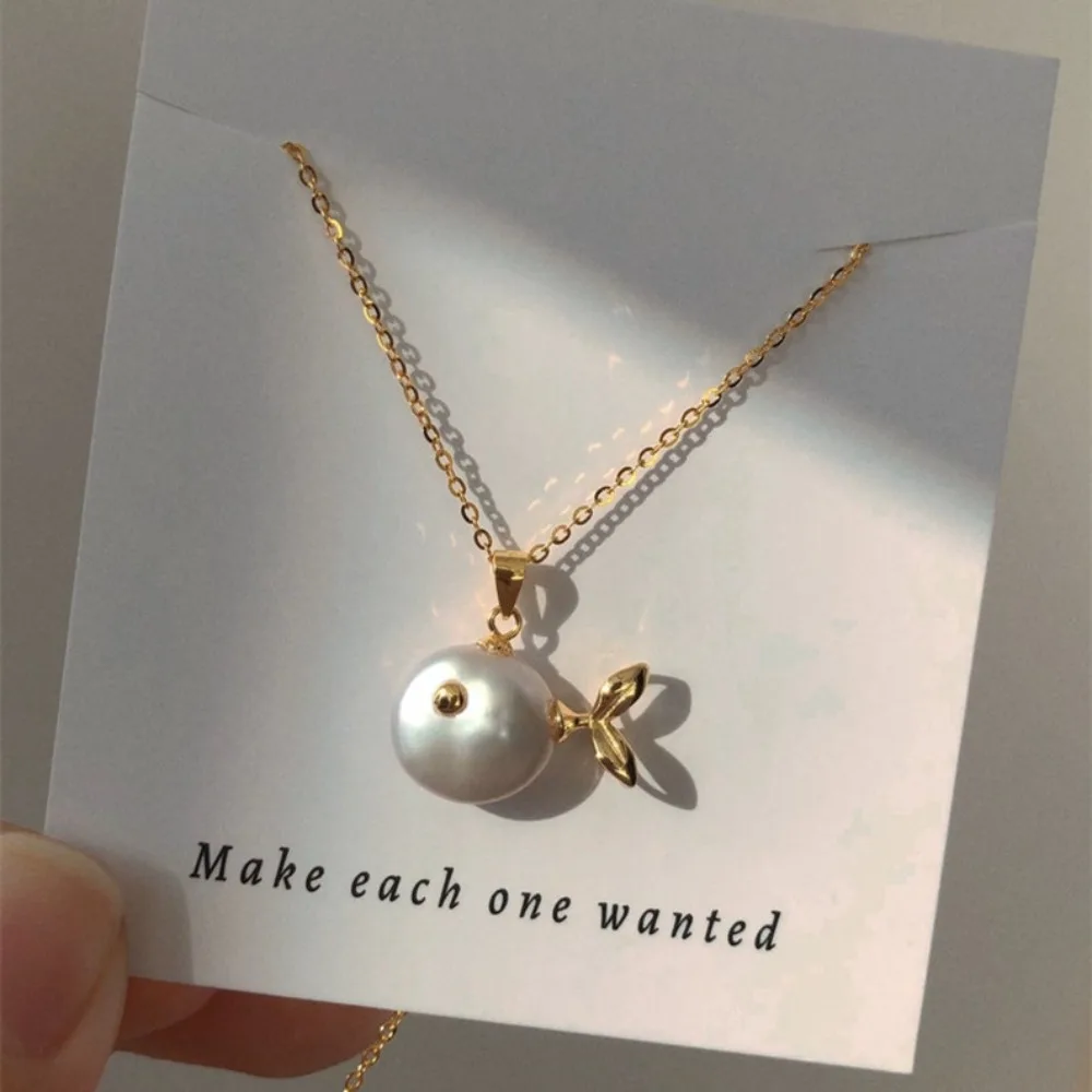 Cute Whale Pendant Necklace Stainless Steel PVD Round Bead Chain Freshwater Pearl Choke Wedding Gifts Fashion Jewelry 2026 New