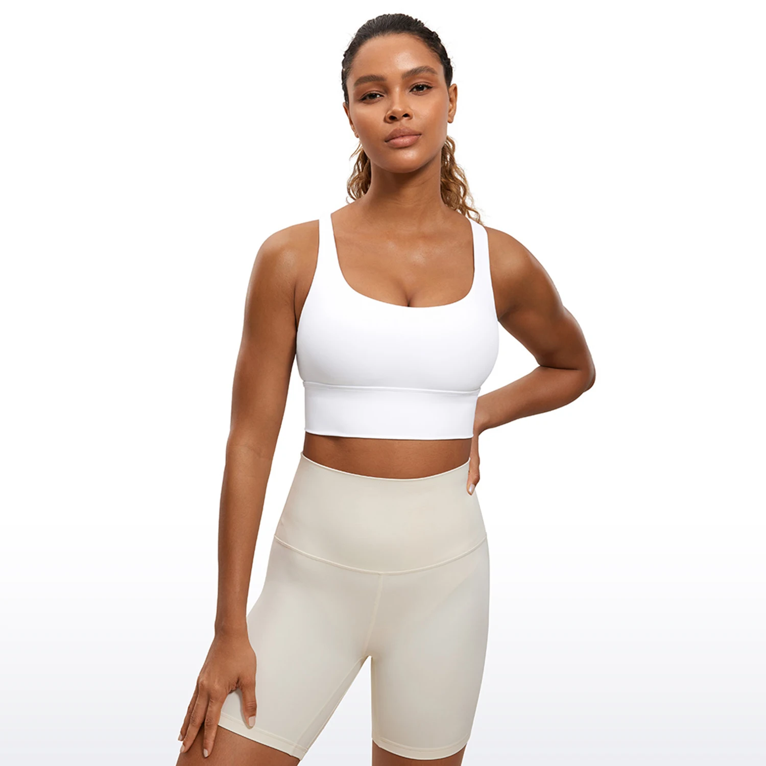 CRZ YOGA Women's Low Impact Strappy Sports Bra - Low Cut Wirefree