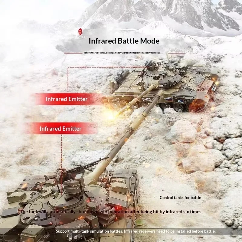 리모컨 조종 T90 주력전차 1:16 스케일 2.4G 7.0 버전 금속 트랙 독립 서스펜션 전동 수집용 3938