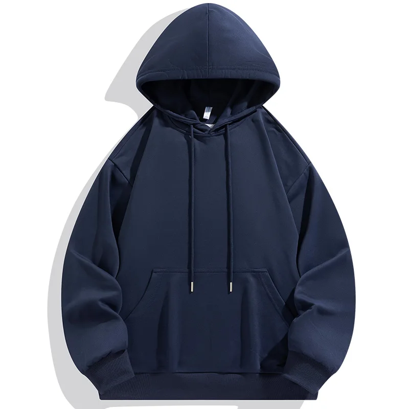 Hooded Men's 2023 Autumn and Winter Pullover Patchwork Drawstring Pockets Solid Color Hoodie Long Sleeved Casual Versatile Tops