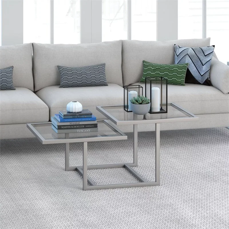 

Evelyn&Zoe Contemporary Metal Two-Tier Coffee Table with Glass Top living room furniture side table