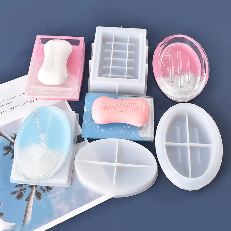 DIY Handmade Soap Holder Storage Box Mold Epoxy Resin Mold Soap Dish Leaking Drain Box practical Silicone Making Decoration