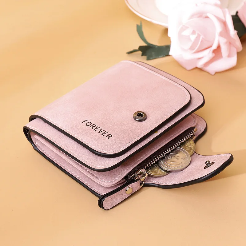 Fashion Women's Short Wallets PU Leather Matte High-Capacity Casual Coin Purse Zipper Money Bag Hasp Clutch Card Holder Clip