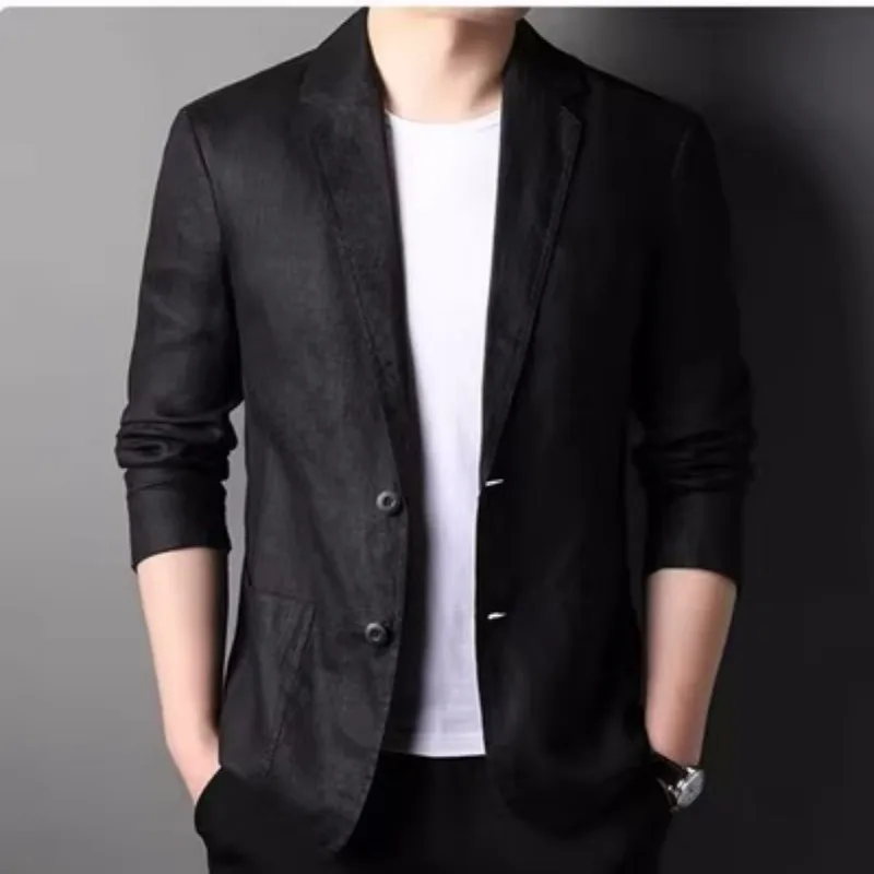 Fashion Coat Men's Linen Blazer Spring Autumn Cotton Jacket Solid Slim Casual Business Suit Male Tops European-style Dress