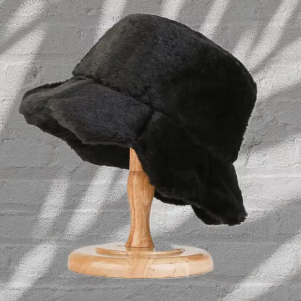

New Women's Winter Fisherman Hat Soft Plush Thickened Windproof Solid Color Lace Flat Top Warm Outdoor Basin Hat Casual Hat
