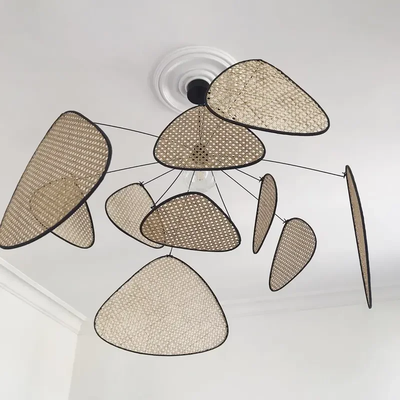 

E27 Bedroom home Decor 110V 240V Modern Living Room Chandelier Dining Room Leaf Grid Rural Hand Made Rattan Art Screen Lamp