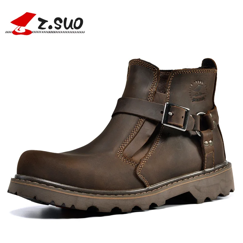 Z.SUO Men Women Waterproof Leather Motorcycle Boots Vintage 