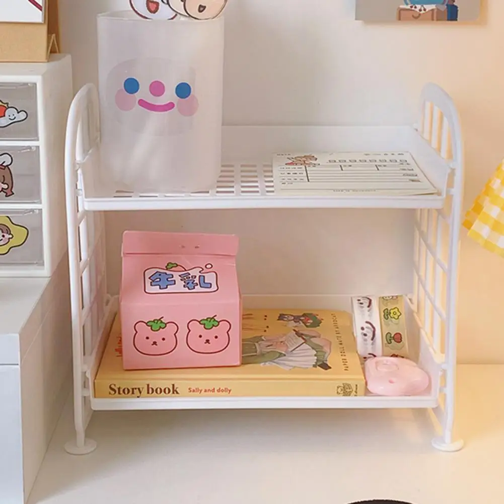 Kawaii Macaron Minimalist Desk Desktop Organizer Storage Rack Student Dormitory Folding Hollow Shelf Skin Care Storage Shelf