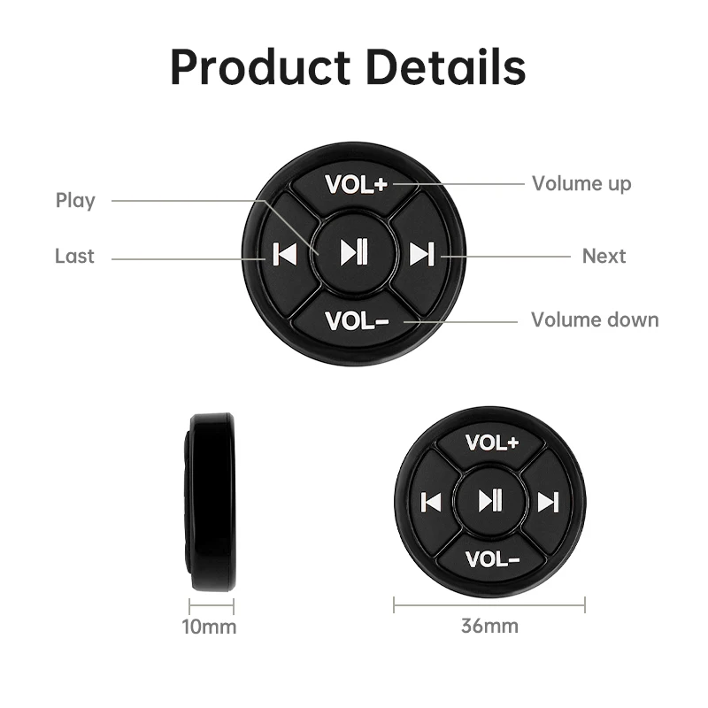 Controle Remoto de Mídia Sem Fio, Botão Bluetooth, Carro, Motocicleta, Bicicleta, Volante, Música MP3, Jogar para IOS, Telefone Android, Tablet