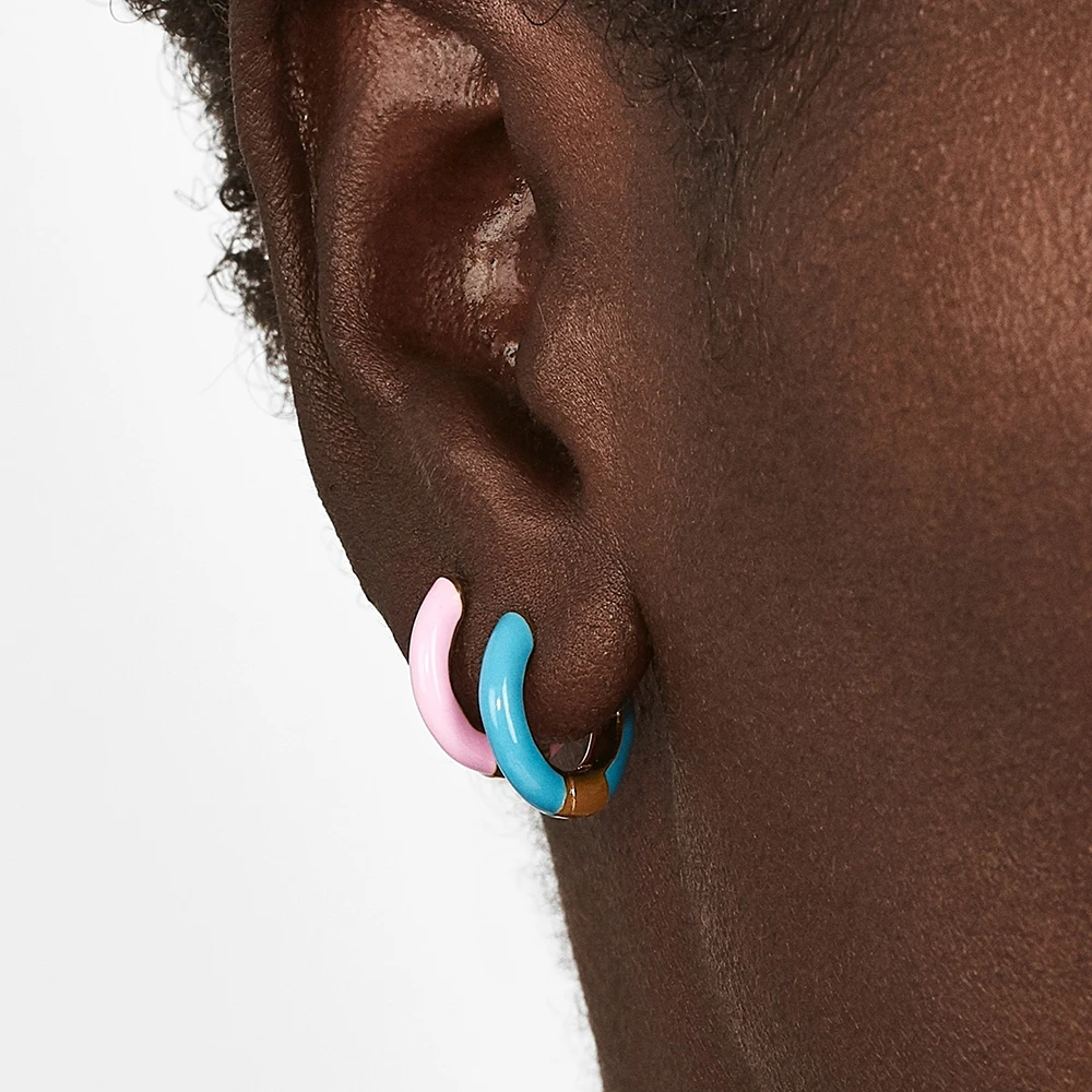 Orecchini A Cerchio Huggie Colorati 30mm In Acciaio Inossidabile Placcato Oro - Gioielli Fashion Ipoallergenici Per Donna - 2