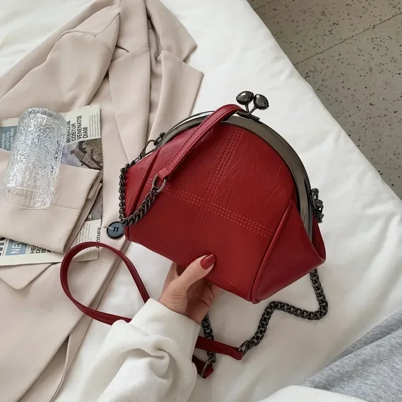 PU Shell Solid Thread Chains Shoulder Bags Crossbody Bag Women