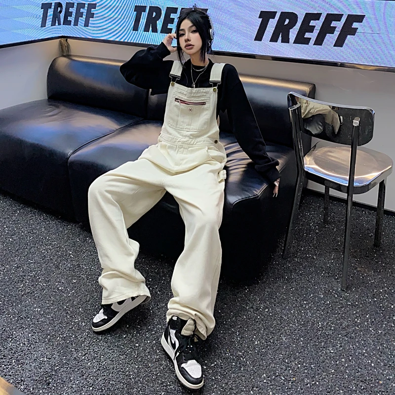 

Loose Fit Overalls Jeans Teenage Girls Fashion Trends High Streetwear Womens White Denim Pants Boyfriend Baggy Wide Leg Trousers