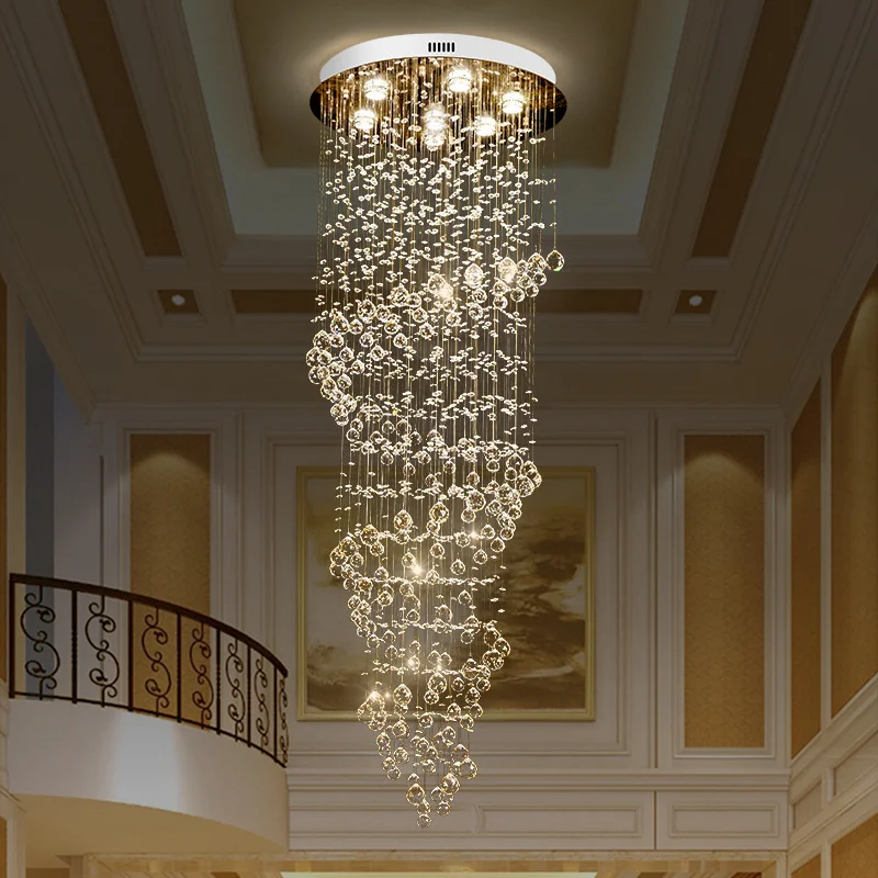 

Modern Stone Crystal LED Chandelier Large Luxury Staircase Lighting Fixtures Long Hallway Lobby Indoor Home Hanging Cristal Lamp