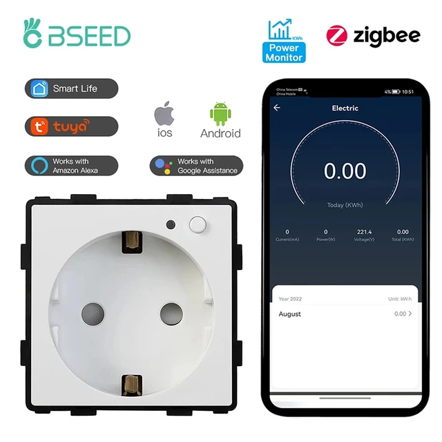 BSEED Zigbee Smart Plug Power การตรวจสอบซ็อกเก็ตอินเทอร์เน็ตไฟฟ้า Wall Outlet Tuya Smart Life Google Alexa ไร้สายควบคุม 1