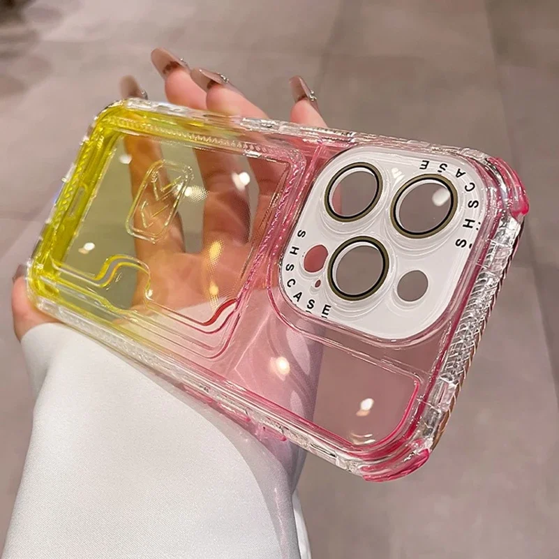 Luxury Gradient Color Clear Wallet Card Slot Shockproof Phone Case
