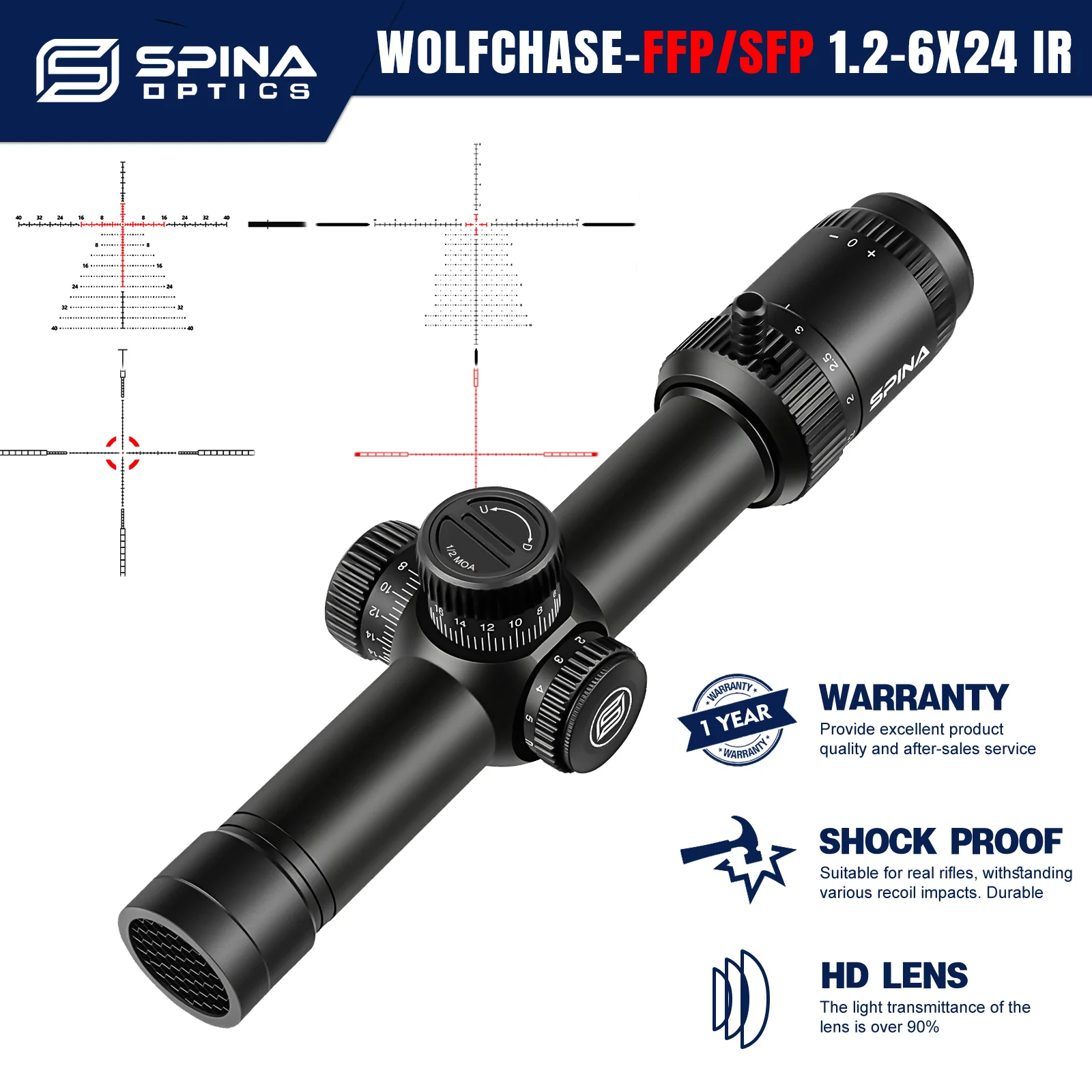 SPINA OPTICS WolfChase LPVO 1.2-6x24 FFP/SFP ハンティングライフル