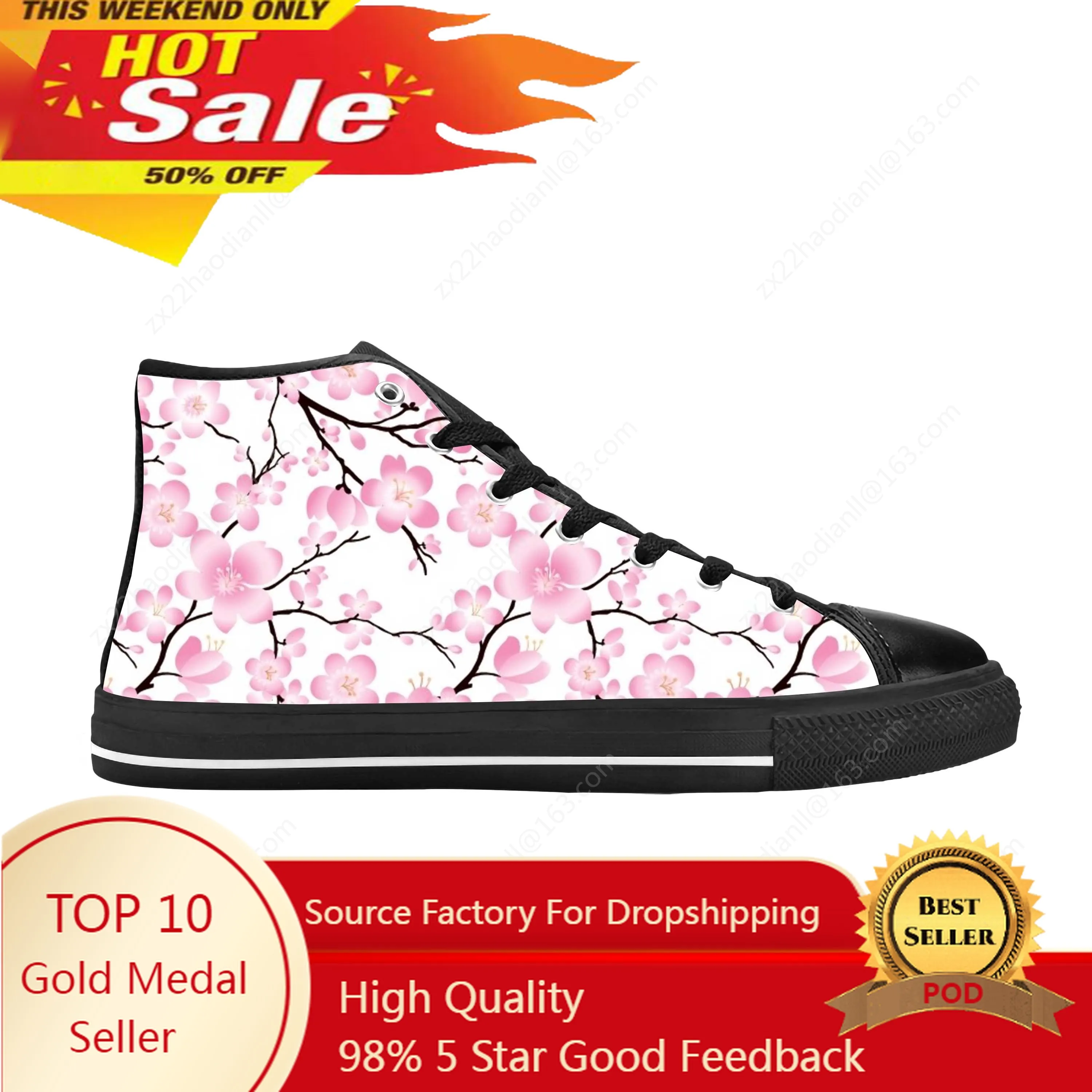 

Japanese Cherry Blossom Sakura Flower Floral Cute Casual Cloth Shoes High Top Comfortable Breathable 3D Print Men Women Sneakers