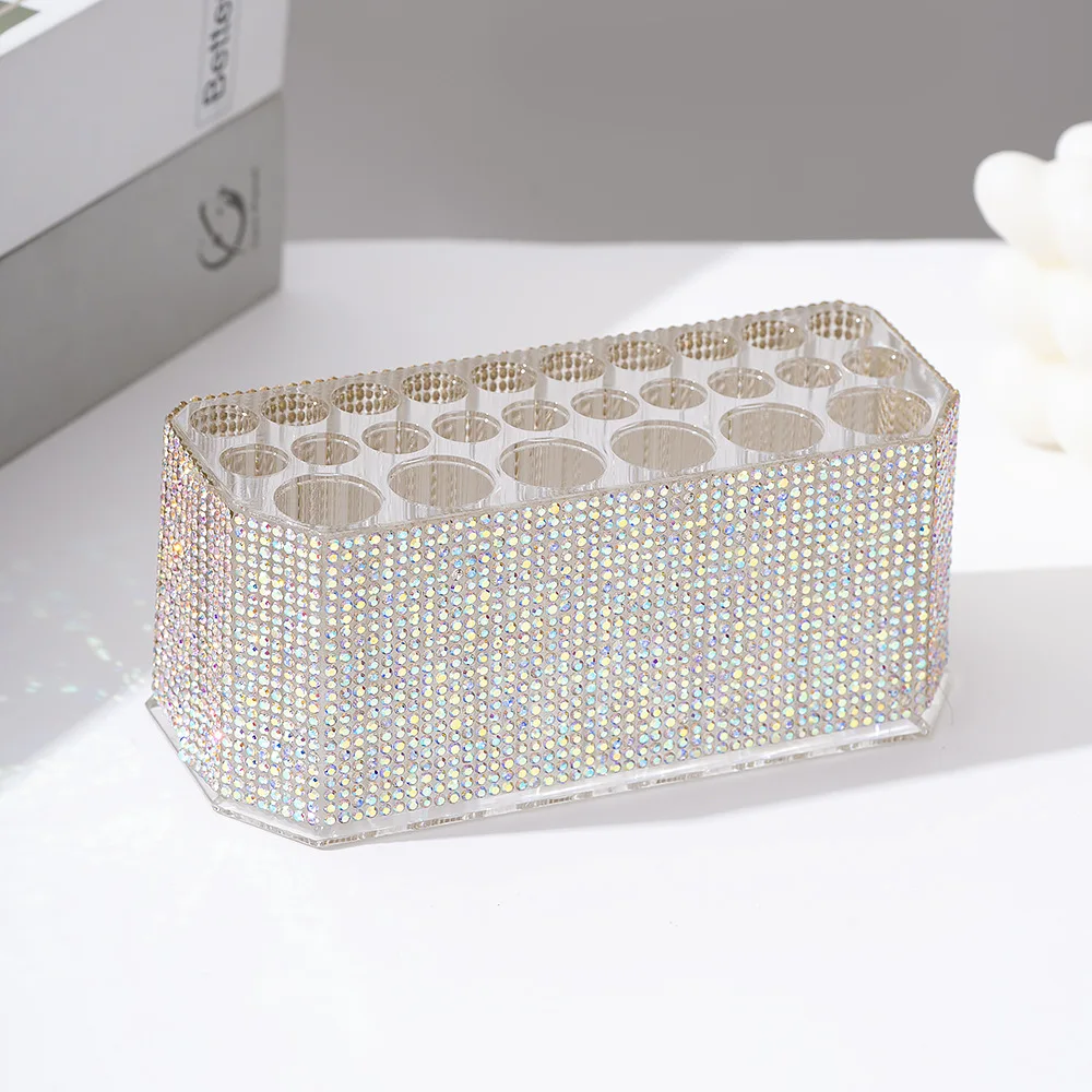 Rhinestone Diamond Acrylic Makeup Brush & Cosmetics Organizer with 26 Slots