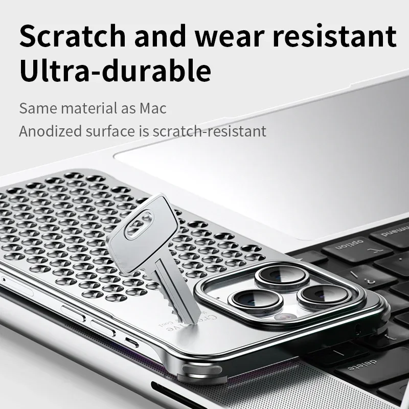 Full Aluminium Alloy Metal Case For iPhone 15 14 Pro Max Hollow Heat Dissipation Shockproof Rugged Cover Fall Airbag Protection