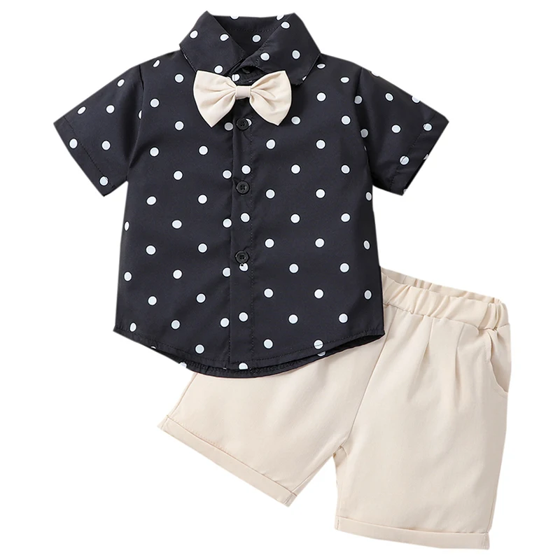 

3PCS Summer Toddler Boy Outfit Set Kids Clothes Fashion Gentleman Tie Dot Short Sleeve Tops+Shorts Baby Boutique Clothing BC626