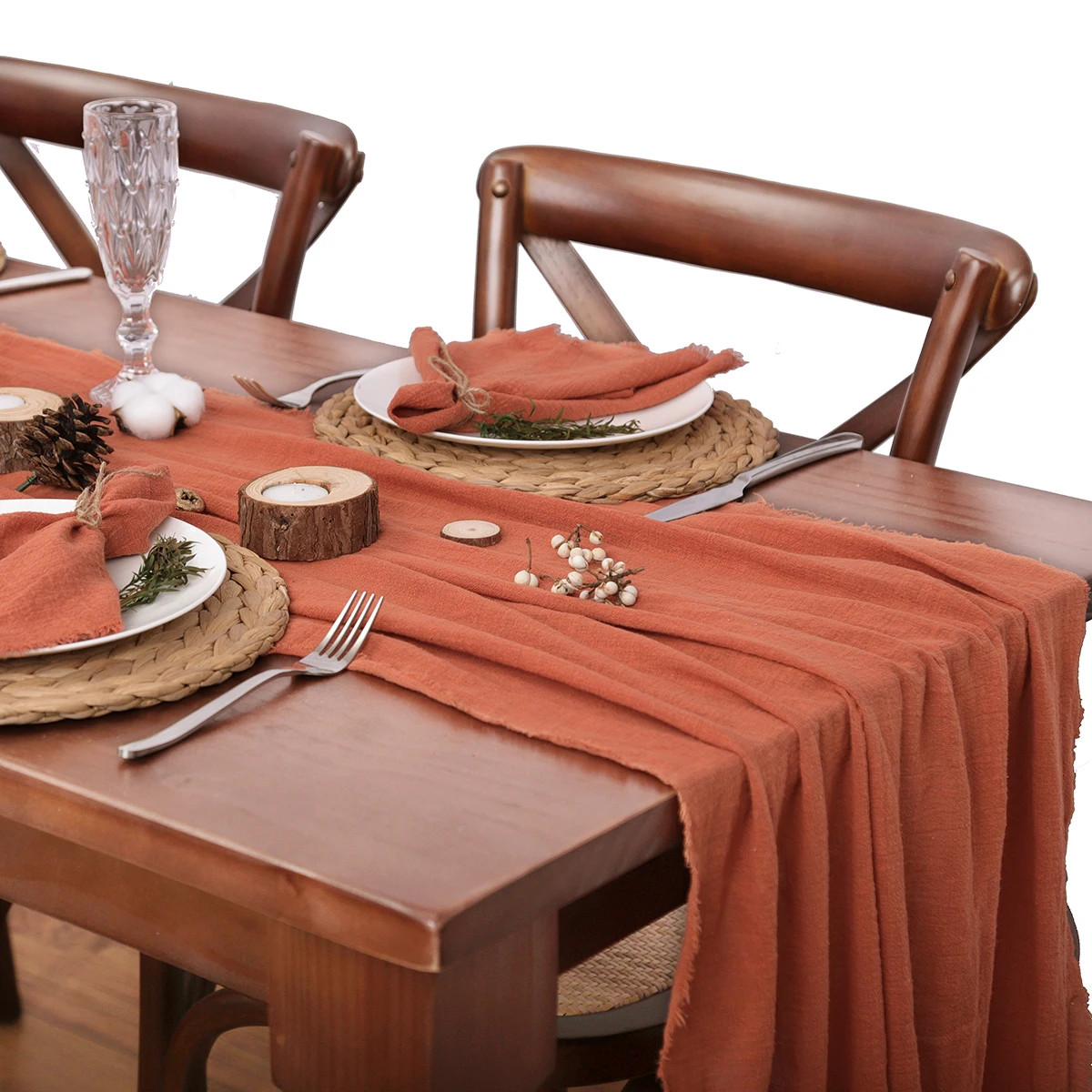 Runner da tavolo in garza rustica in terracotta per matrimonio