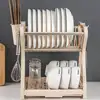 1PC Kitchen storage rack, drying and washing utensils, drainage tableware storage box, double-layer tableware rack
