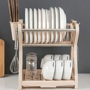 1PC Kitchen storage rack, drying and washing utensils, drainage tableware storage box, double-layer tableware rack