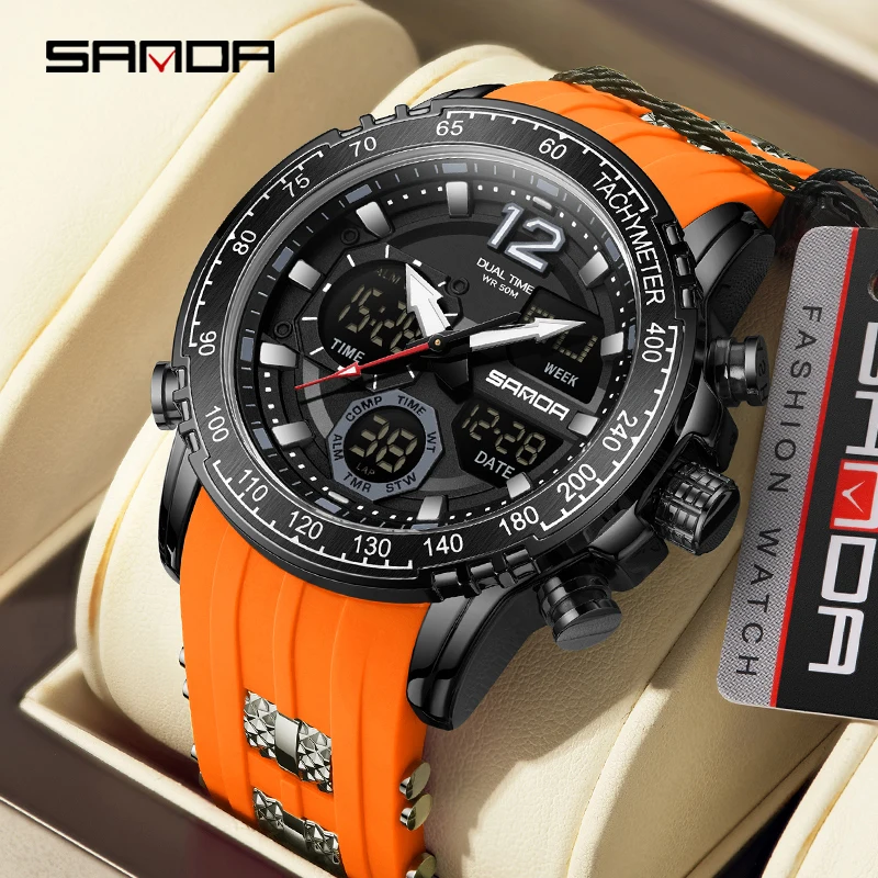 SANDA Mens Electronic Watch Youth Alarm Clock Luminous Sporty