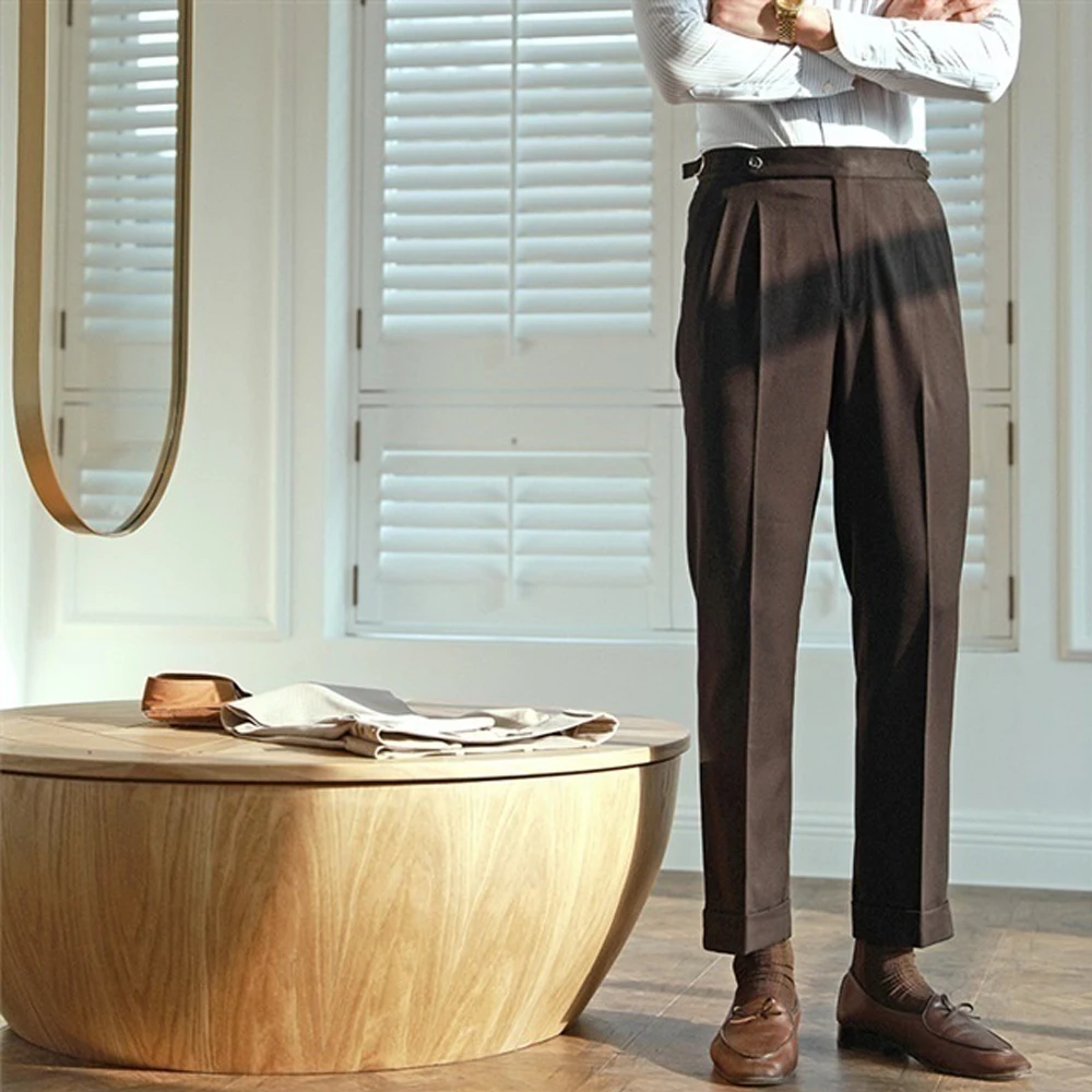 Top Quality Fall Pants Men Italy Business Dress Pantalones Office Social Suit Pant Wedding Groom Trouser Hombre Slim