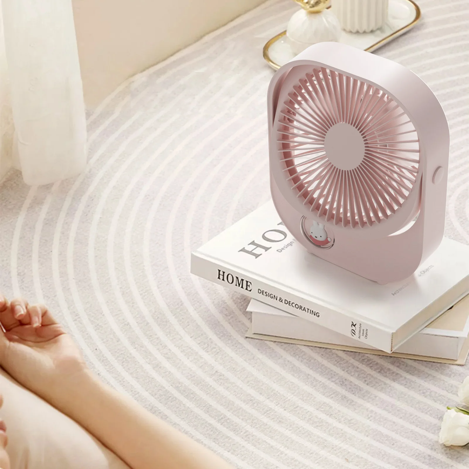 MIPOW &miffy Small Desk Fan Ultra Quiet Table Fan USB Rechargeable Strong Airflow Cooling With 3 Speed Powerful Wind Office