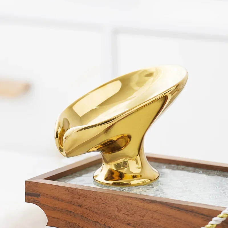Ceramic Soap Holder Soap Dish Self Draining Leaf Shape for Sink Bathroom Kitchen