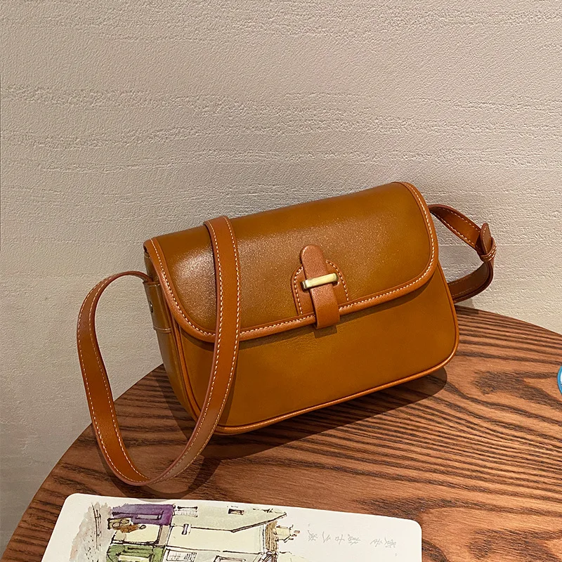 Women's Brown Leather Flap Square Shoulder Bag Mini Crossbody Bag