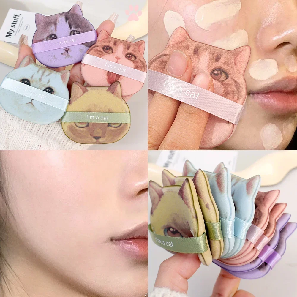 Cute Cartoon Cat Cosmetic Puff Dry Wet Dual-use Double Side Makeup Puffs Air Cushion Foundation Concealer Cream Powder Sponge 2