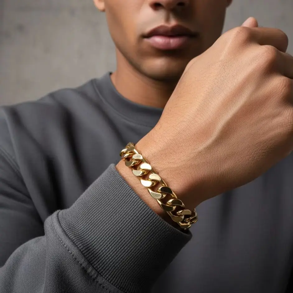 Stylish 316L Stainless Steel Men's Goth Cuban Bracelet - Retro Steampunk Fashion