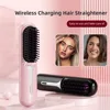 Adjustable Temperature Hair Brush Cordless Hair Straightener Brush with Fast Heating Negative Ions for Fluffy Curly for Electric 3