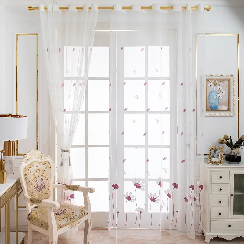 Curtains Curtains Living Dining Room Bedroom Plant Embroidery Dragonfly Lotus Gauze Curtains 2