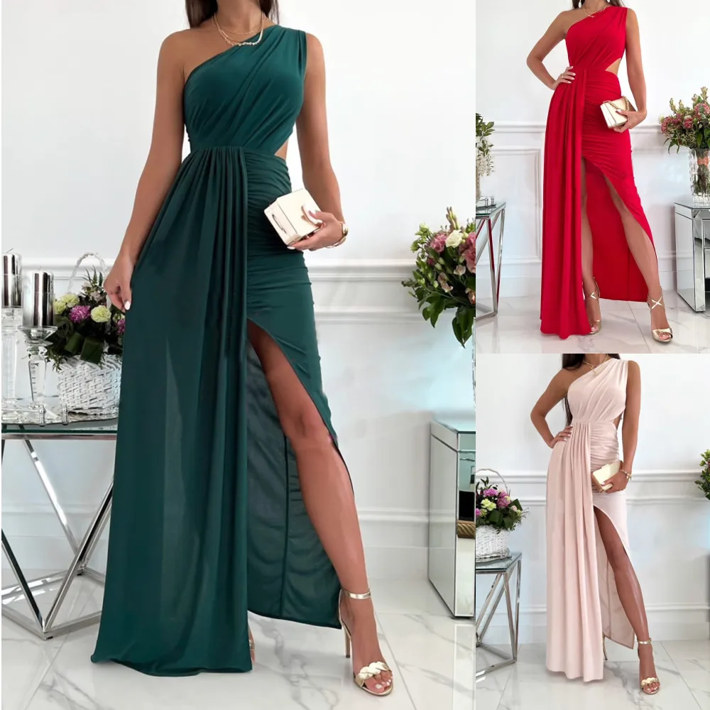 

Sexy Asymmetric Long Formal Occasion Dress Women One Shoulder Sleeveless Cocktail Prom Dresses Fashion Hollow Evening Party Gown