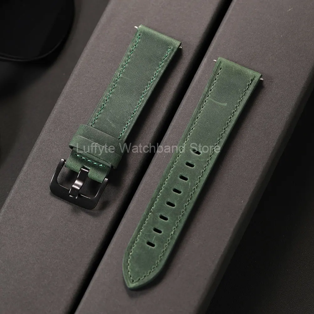 Crazy Horse Leather Watch Strap - Vintage Black, Blue, or Brown Watchband